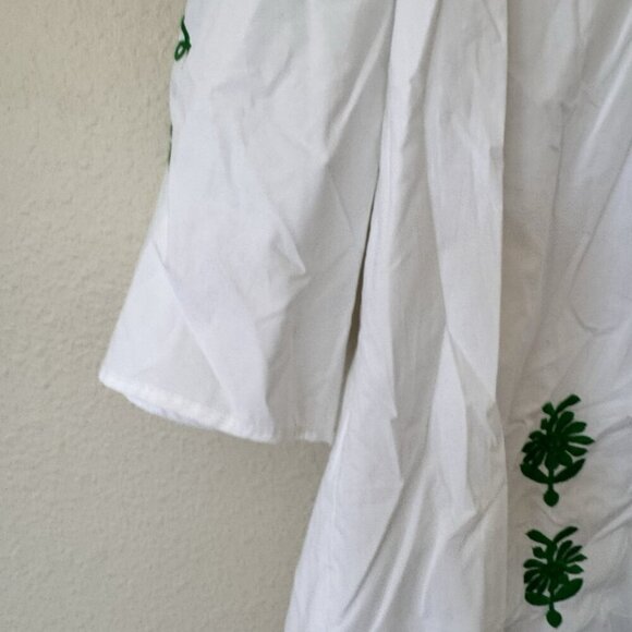 White Green Embroidered Cotton Kaftan Tunic Mini DRESS from ZARA Size Medium New - Picture 6 of 11